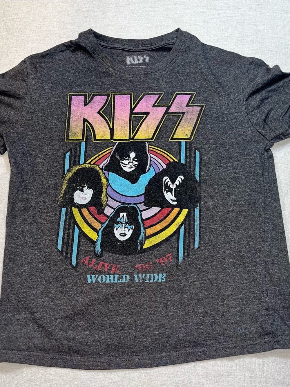 Kiss Kids Graphic Tee in Charcoal with Multicolor Print